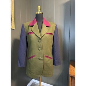 EXPRESS Vintage Y2K 90s Women's S Wool Olive Green Navy Wine Red Blazer‎ Jacket